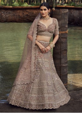 Onion Pink Wedding Wear Net A Line Lehenga Choli