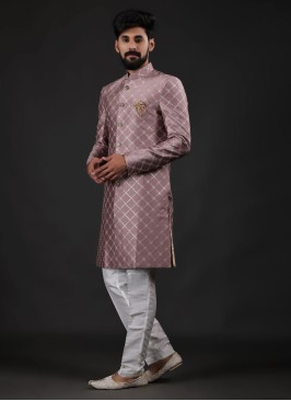 Onion Pink & White Indowestern For Mens