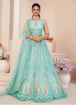 Designer Turquoise Blue Lehenga Choli In Net