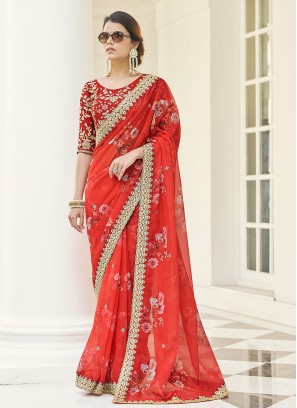 Opulent Red Organza Designer Saree