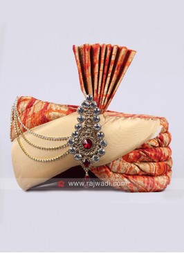 Orange and Beige Safa for Wedding