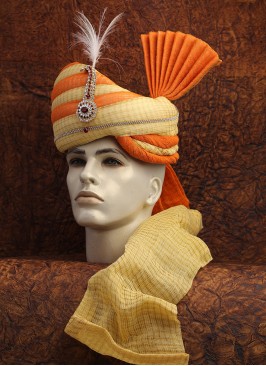 Orange And Golden Cotton Zari Turban