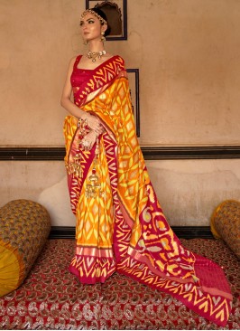 Orange And Maroon Patola Print Saree