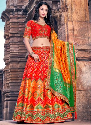 Multi Color Banarasi Silk Lehenga Choli