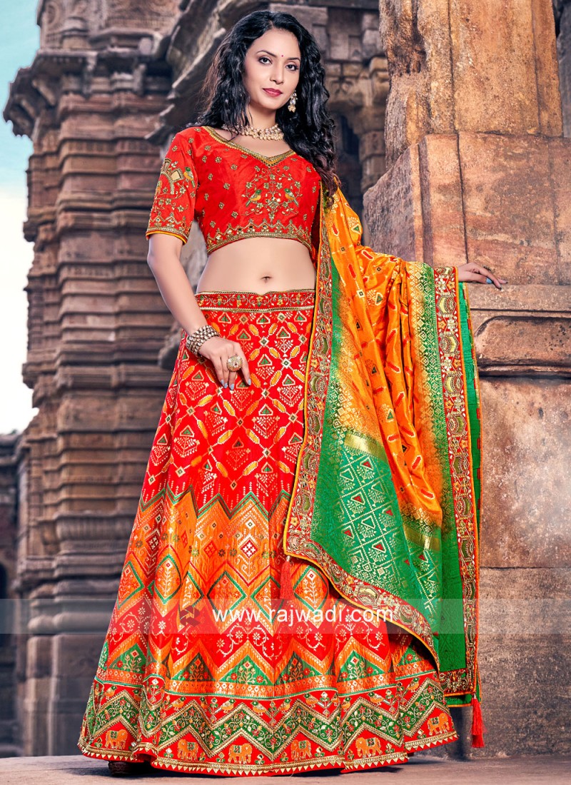 Red Woven Banarasi Silk Lehenga Choli