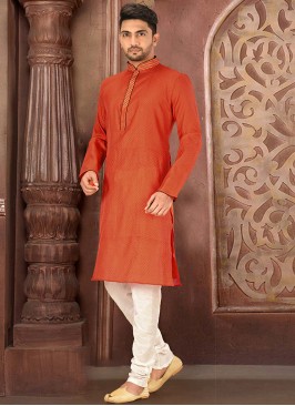 Orange Art Silk Kurta Pajama