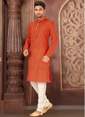 Orange Art Silk Kurta Pajama