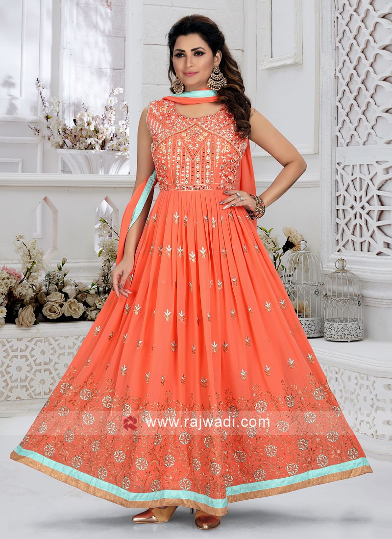 Orange colour anarkali dress best sale