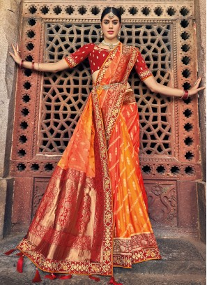 Orange Color Contemporary Gajji Satin Silk Saree