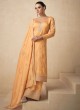 Wedding Wear Light Orange Silk Dress Material