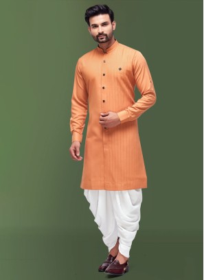 Light Orange Cotton Silk Indowestern For Wedding