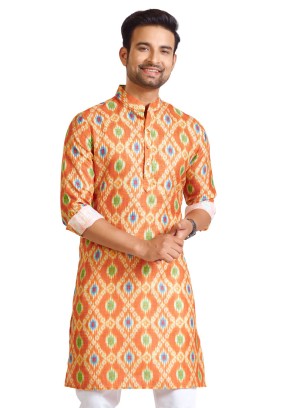 Orange Fancy Printed Readymade Kurta