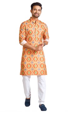 Orange Fancy Printed Readymade Kurta Pajama