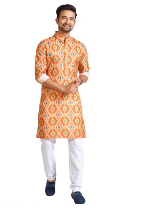 Orange Fancy Printed Readymade Kurta Pajama