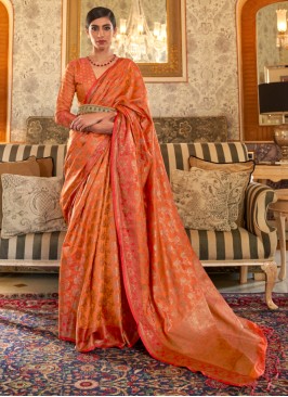 Orange Festive Wear Silk Saree