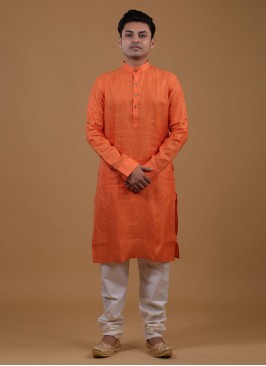 Orange Kurta Pajama Suit For Men