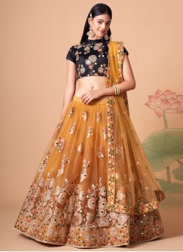 Soft Orange Net Embroidered Wedding Lehenga Choli