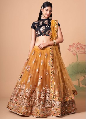 Soft Orange Net Embroidered Wedding Lehenga Choli