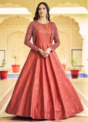 Gorgeous Burnt Orange Gown with Designer Sequins Jacket