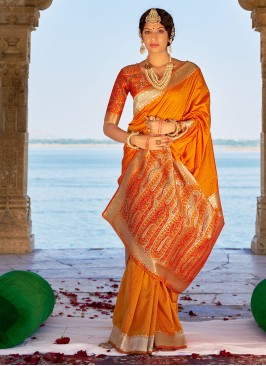 Orange Weaving Wedding Classic Saree