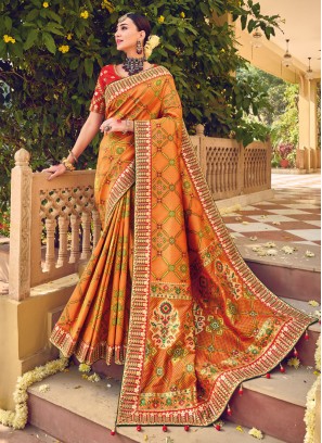 Orange Wedding Wear Traditional Saree