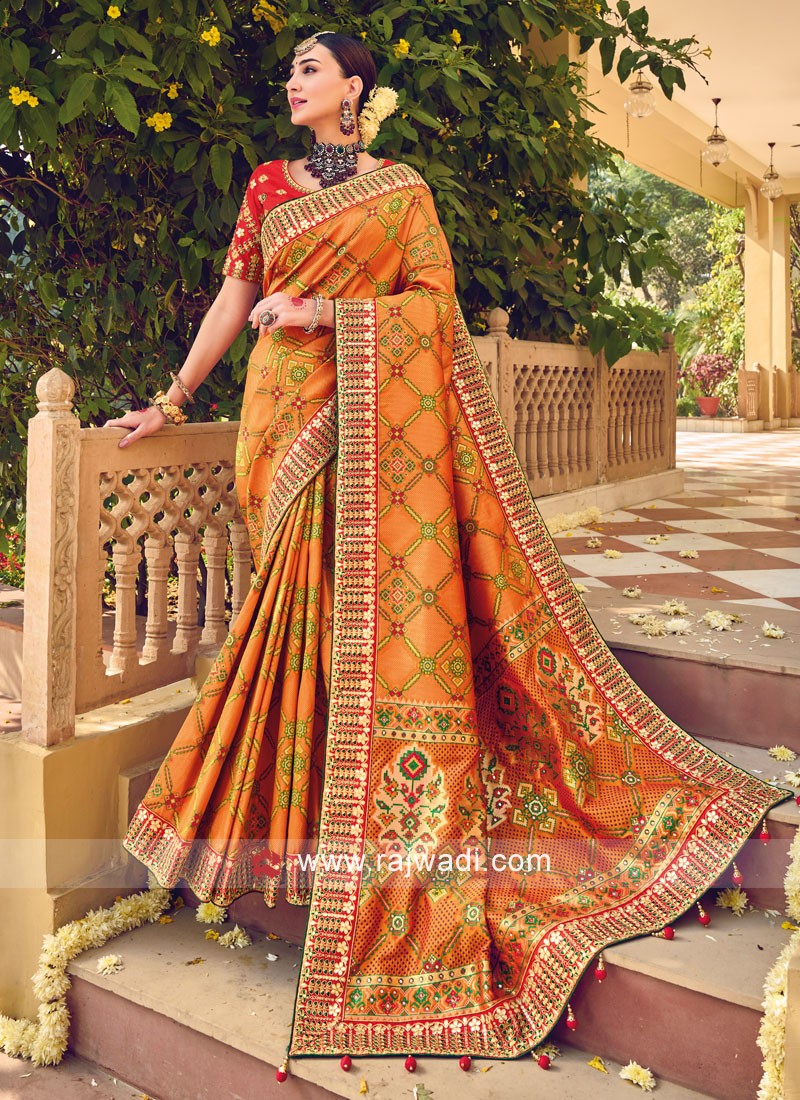 Beautiful Bride Purple Blouse Orange Saree Design ❤💟 | Pattu saree blouse  designs, Embroidered blouse designs, Bridal blouse designs