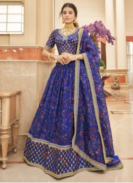 Blue Organza Floral Printed Designer Lehenga Choli