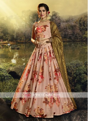 Organza Flower Printed Lehenga Choli In Peach