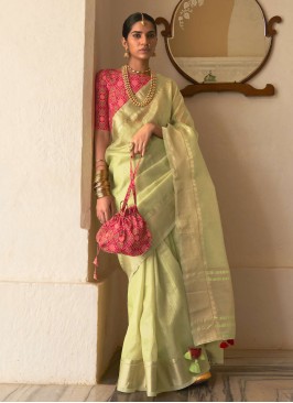 Pista Green Organza Trendy Saree