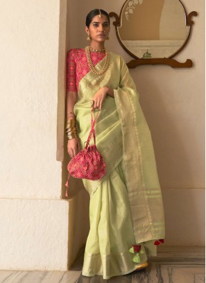 Pista Green Organza Trendy Saree