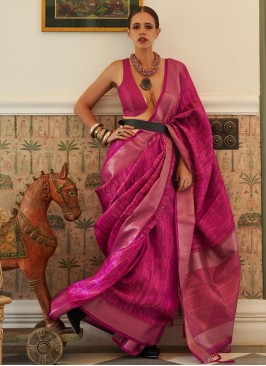 Gorgeous Hot Pink Handloom Silk Saree