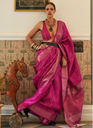 Gorgeous Hot Pink Handloom Silk Saree