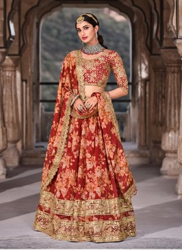 Organza Lehenga Choli in Red