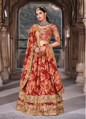 Organza Lehenga Choli in Red