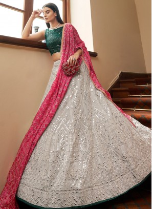 Organza Mirror Off White A Line Lehenga Choli