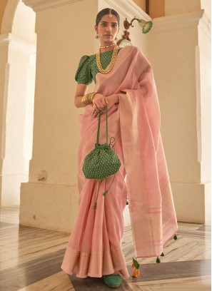 Plain Organza Designer Saree in Pink