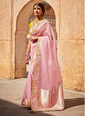 Organza Saree In Light Pink Color