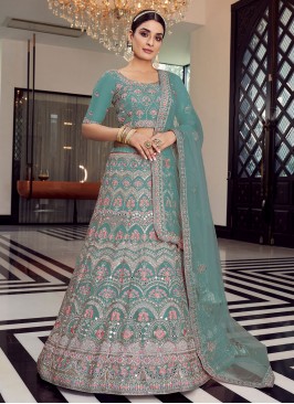 Organza Turquoise A Line Lehenga Choli