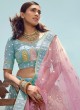 Turquoise Organza Embroidered Lehenga Choli