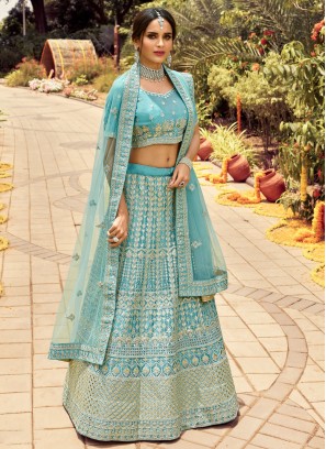 Organza Turquoise Lehenga Choli