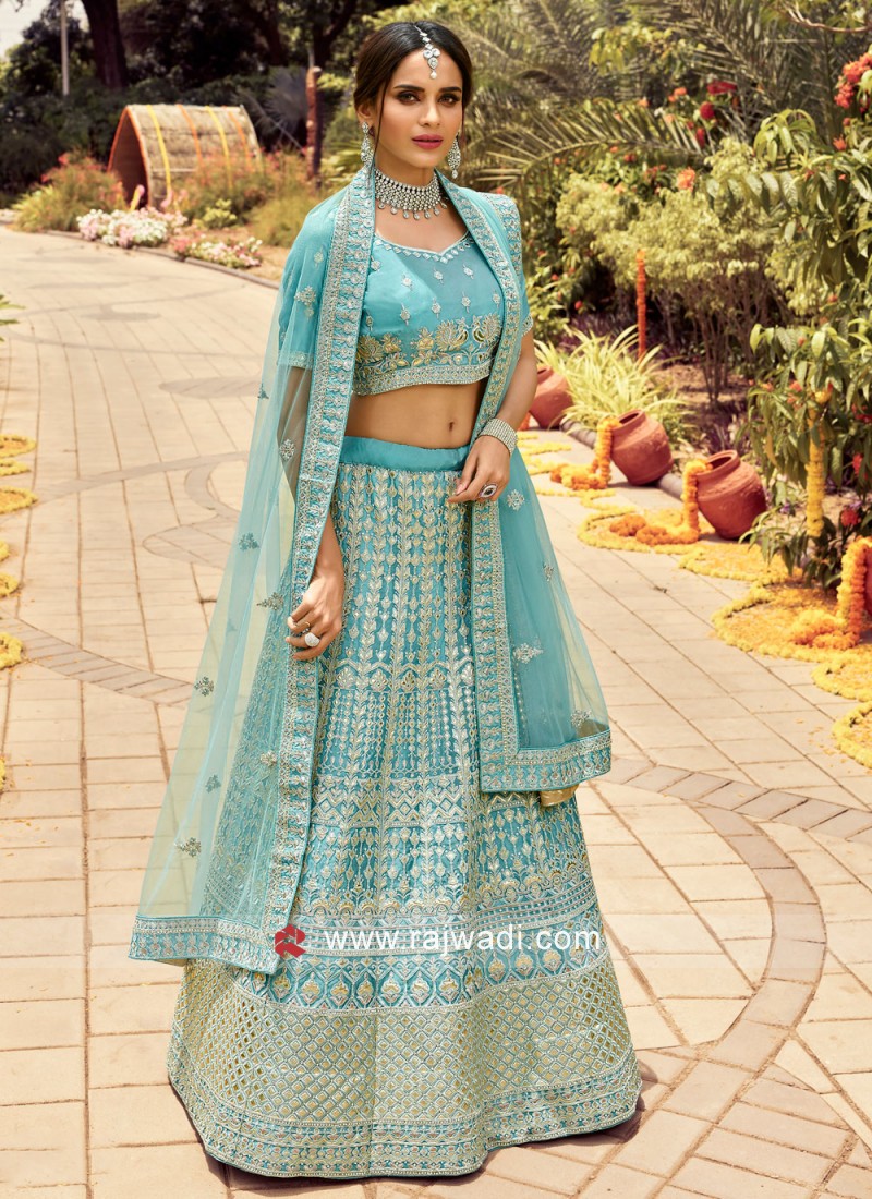 Buy Bridal Lehenga Choli - Heavy Viscose Turquoise Lehenga Choli