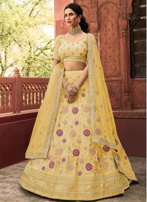 Organza Yellow Lehenga Choli