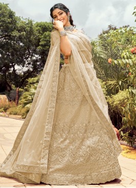 Organza Zari Lehenga Choli in Beige