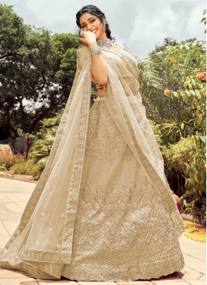 Organza Zari Lehenga Choli in Beige