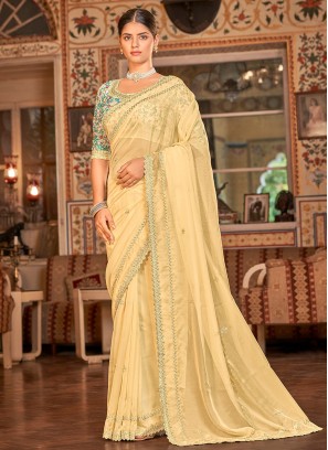 Soft Yellow Organza Zari Saree