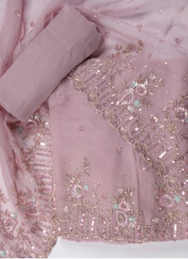 Organza Pink Color Dress Material For Eid