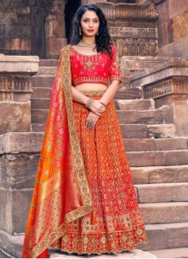 Gorgeous Two-tone Red and Orange Banarasi Lehenga Choli