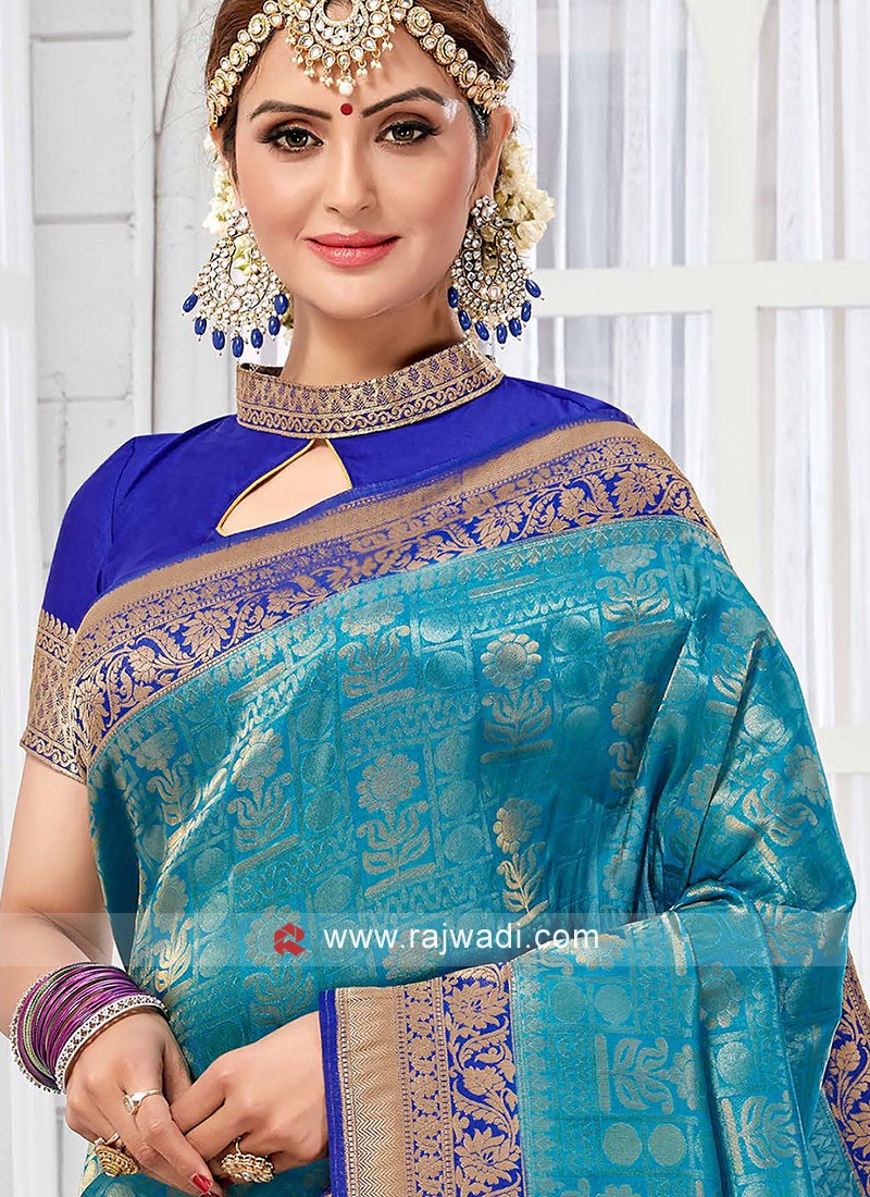 Royal Blue Banarasi Silk Designer Saree WIth Zari Work For Festival –  Parvati Ethnic