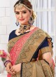 Elegant Gajari Pink And Navy Blue Color Banarasi Silk Saree