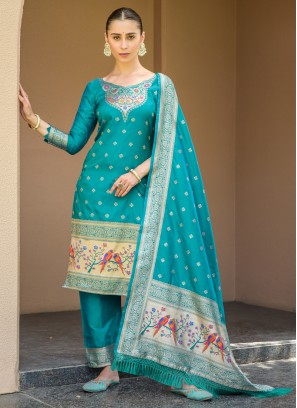 Shop Online Paithani Dress Material Neavy Blue Color Pink Border